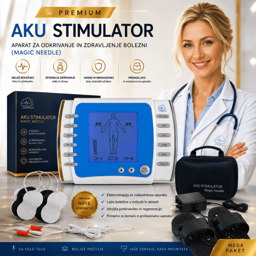 Aku stimulator – stimulacija akupunkturnih točk Aku stimulator za lajšanje bolečin in mišično stimulacijo – brezžična naprava Naslov: Aku stimulator za mišično stimulacijo Napis: Prenosni aku stimulator za učinkovito mišično stimulacijo in sprostitev Opis: Aku stimulator je primeren za mišično stimulacijo, sproščanje napetosti