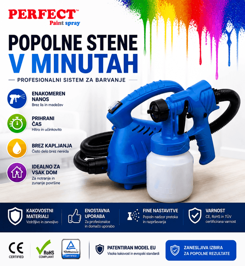 Električna pištola za barvanje Perfect Paint Spray – enakomeren nanos brez kapljanja