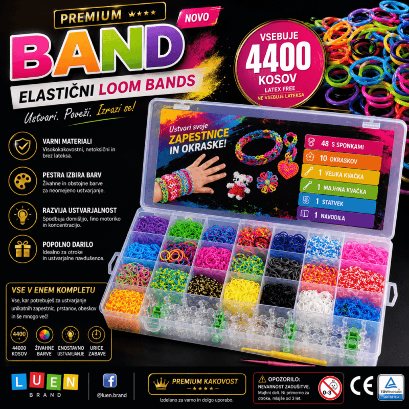 Loom Bands – komplet barvitih gumic Loom bands komplet barvitih gumic za ustvarjanje zapestnic