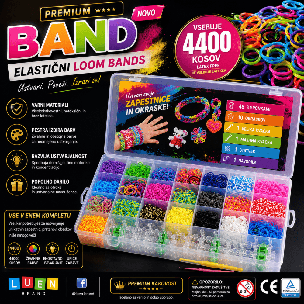 Loom bands komplet barvitih gumic za ustvarjanje zapestnic