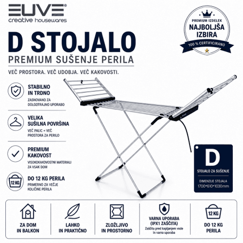 Električno stojalo za SUŠENJE PERILA EUVE MODEL XXXL D – 310W, stabilno in zložljivo