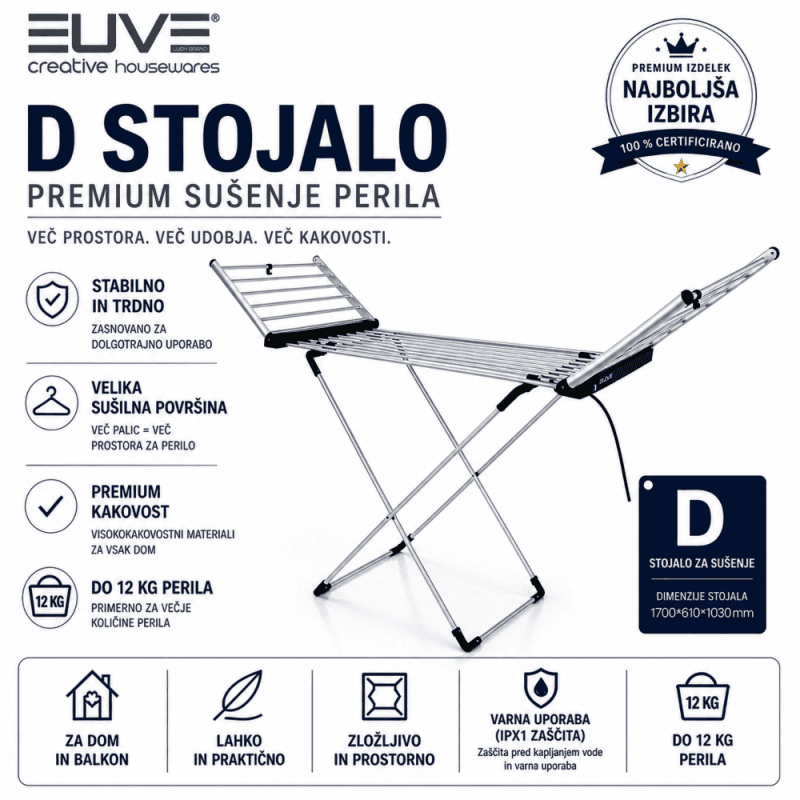 Električno stojalo za SUŠENJE PERILA EUVE MODEL XXXL D – 310W, stabilno in zložljivo