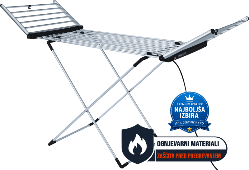 Električno stojalo za sušenje perila LUEN MODEL XXXL D – 310W, EUVE varno na dotik