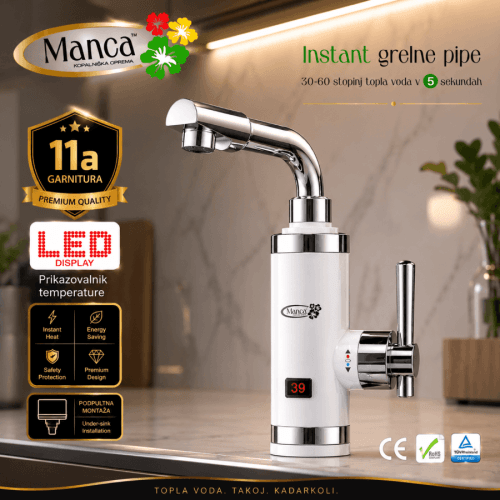 LED kuhinjska pipa s prikazom temperature vode Manca grelna pipa z LED prikazom temperature in hitrim segrevanjem vode