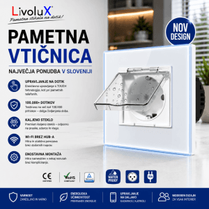 Vodoodporna stenska vtičnica Livolux z zaščitnim pokrovom IP54