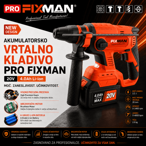 FIXMAN vrtalno kladivo 20V FIXMAN vrtalno kladivo 20V brezkrtačno z baterijo