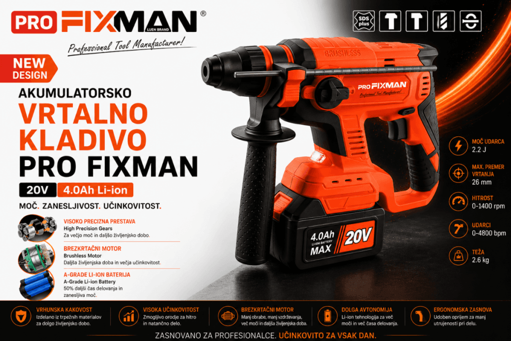 FIXMAN vrtalno kladivo 20V brezkrtačno z baterijo