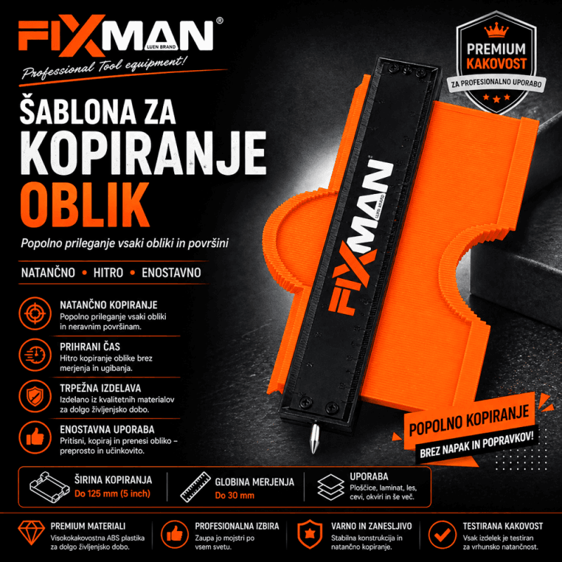 šablona za kopiranje oblik FIXMAN – natančno merjenje in prenos oblik za ploščice, les in laminat