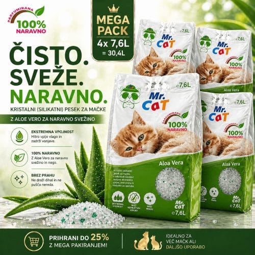 Kristalni silikatni posip za mačje stranišče Aloe Vera – 4 × 7,6 L