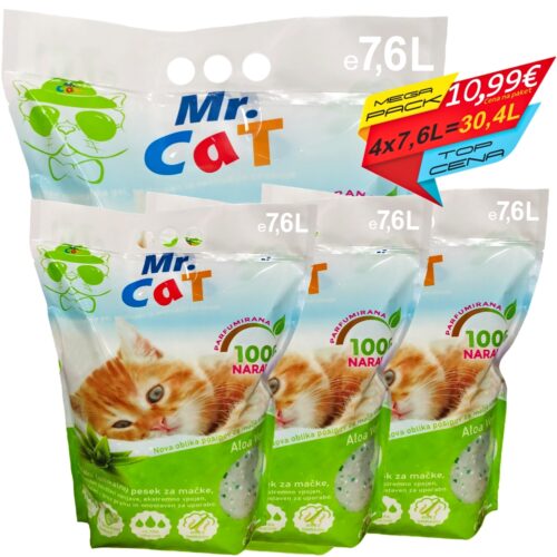 mr cat splet Kristalni (silikatni) posip za mačje stranišče z vonjem Aloe Vera -KOMPLET 4X 7,6L