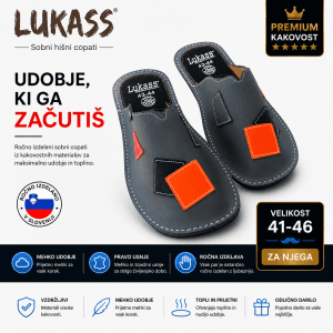 Moški sobni copati Lukass 41-46 – premium usnjeni natikači Moški sobni copati Lukass – ročno izdelani usnjeni natikači, velikost 41-46, udobni in kakovostni