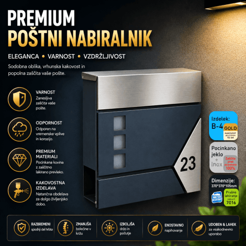 Poštni nabiralnik Mailbox B4 – 15-letna garancija Poštni nabiralnik Mailbox B4 iz kakovostnih materialov z 15-letno garancijo