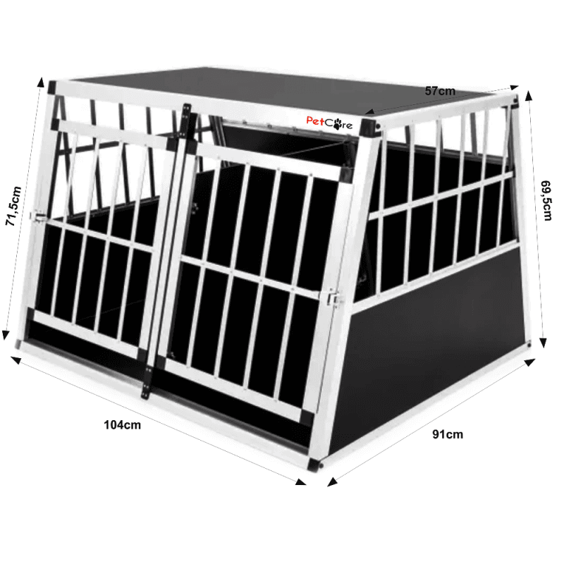 Dimenzije aluminijaste kletke za psa B2 z naklonom 75 stopinj