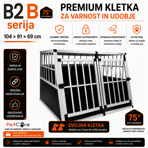 XXL kletka za psa PETCARE B2 – z vključeno pregradno steno XXL aluminijasta kletka za psa PETCARE B2 z vključeno pregradno steno