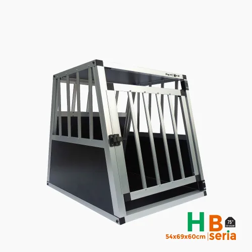 Aluminijasta transportna kletka za psa PetCare H, velikost 54×69×60 cm, za varen prevoz v avtomobilu.
