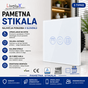 Livolux stikalo za žaluzije (gor/dol) Pametno stikalo za žaluzije Livolux z gumboma za dvig in spust žaluzij.