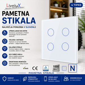 4-gumbno pametno stikalo Livolux – steklena plošča na dotik