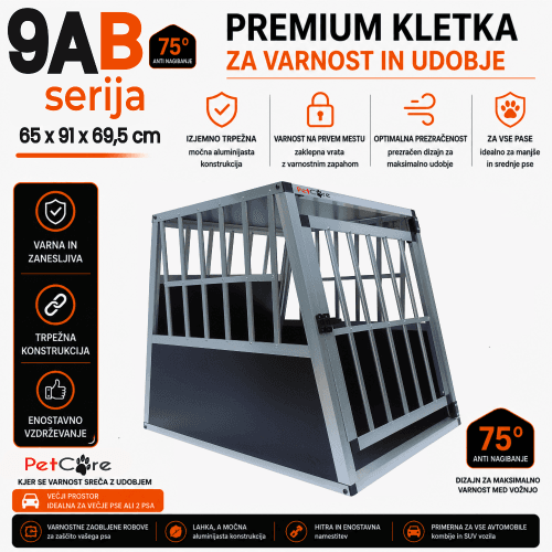 Premium kletka za pse 9A – varna transportna kletka premium kletka za pse 9A – varna kovinska kletka za transport in zaščito psa v vozilu