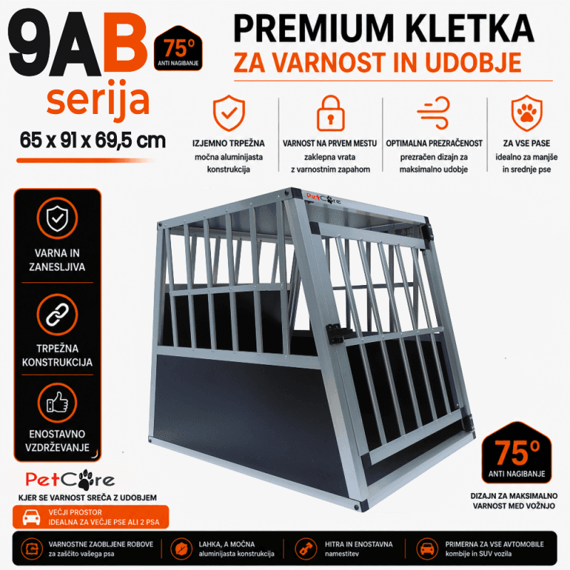 Premium kletka za pse 9A – varna transportna kletka premium kletka za pse 9A – varna kovinska kletka za transport in zaščito psa v vozilu