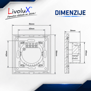 Dimenzije LivoluX pametne vtičnice 16A – tehnični načrt in mere za montažo