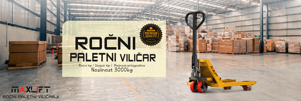 Ročni paletni viličar 3000 kg MAXLIFT v skladišču