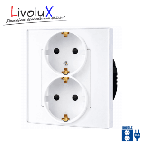 6A modularna Livolux stenska dvojna vtičnica z okvirjem iz kaljenega stekla