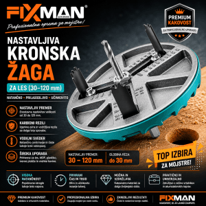 Nastavljiva kronska žaga za vrtanje Fixman