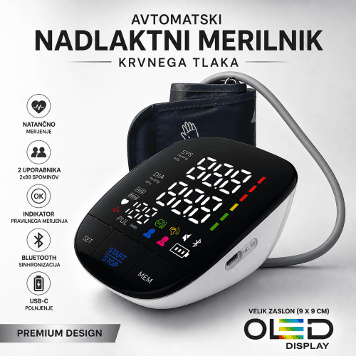 Merilnik krvnega tlaka – digitalni OLED model Natančen digitalni merilnik krvnega tlaka z OLED zaslonom za merjenje doma