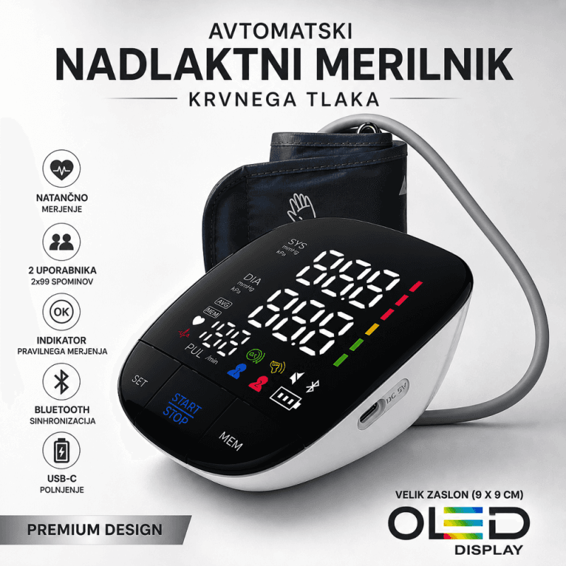 Natančen digitalni merilnik krvnega tlaka z OLED zaslonom za merjenje doma