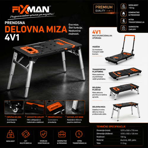 FIXMAN delovna miza 4v1 FIXMAN delovna miza 4v1 z nastavljivo višino