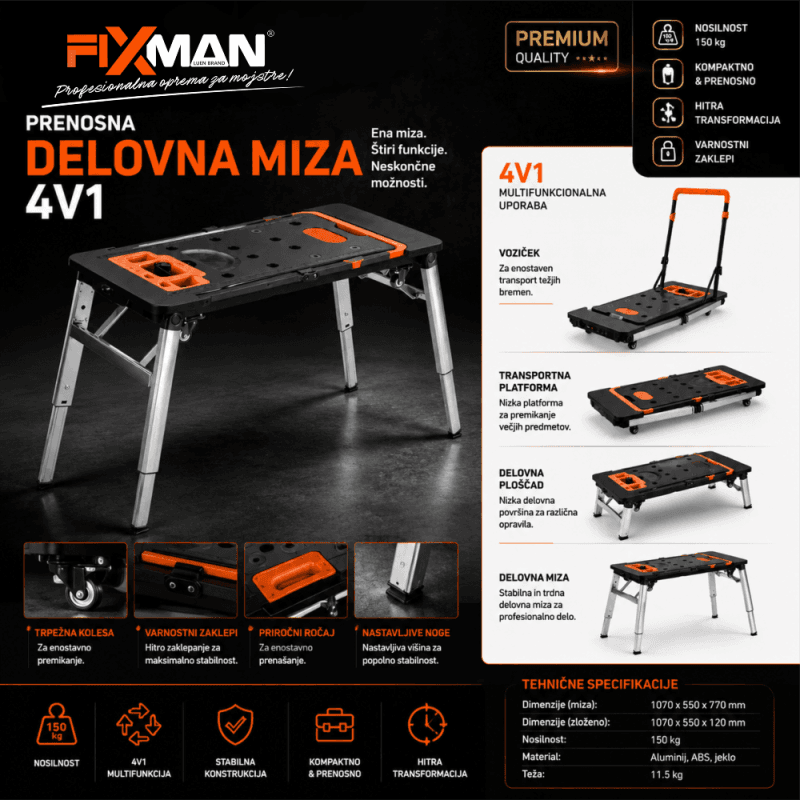 FIXMAN delovna miza 4v1 FIXMAN delovna miza 4v1 z nastavljivo višino