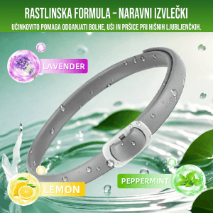 Ovratnica proti klopom za pse in mačke z naravnimi izvlečki sivke, mete in limone