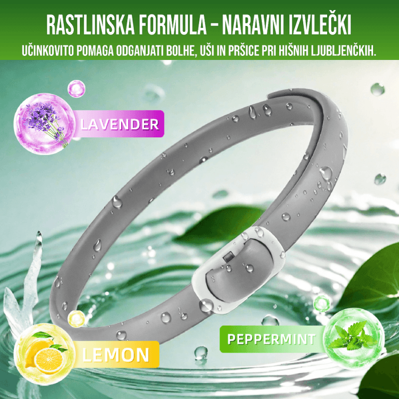 Ovratnica proti klopom za pse in mačke z naravnimi izvlečki sivke, mete in limone