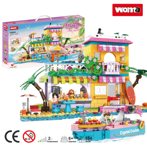 Blok set KOCKE - 856 kos HIŠA Z LADJO NA OBALI