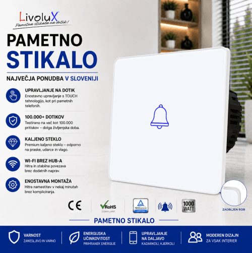 LED touch zvonec za vhodna vrata Bela livolux