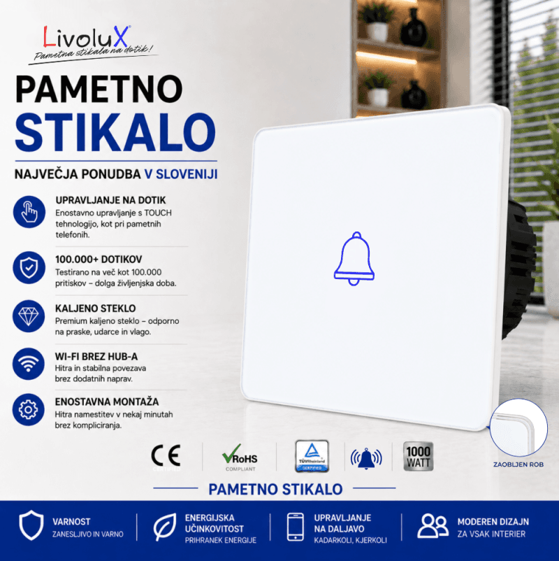 LED touch zvonec za vhodna vrata Bela livolux