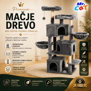 Mačje drevo C-1.64m s praskalniki, visečo posteljo in več nivoji
