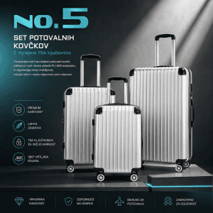No.5 Premium set potovalnih kovčkov Premium set potovalnih kovčkov No.5 iz aluminija in PC+ABS materiala s TSA ključavnico in 360° vrtljivimi kolesi.