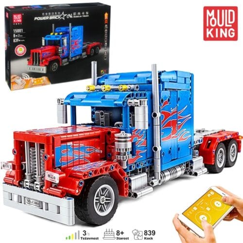Mould King 15001 ameriški tovornjak – velik rdeč truck iz kock