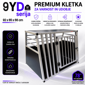 Kletka za pse Y9 aluminij – transportna kletka za avto Aluminijasta kletka za pse Y9 za avto prtljažnik, varna transportna kletka dimenzije 92x65x66 cm