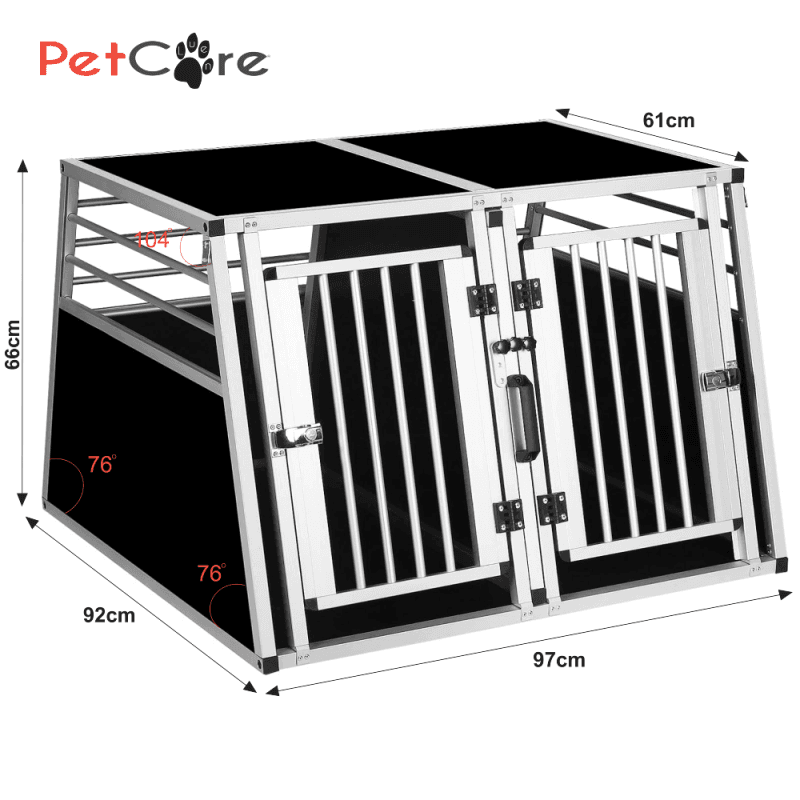 Aluminijasta transportna kletka za psa z merami – varna avto kletka.