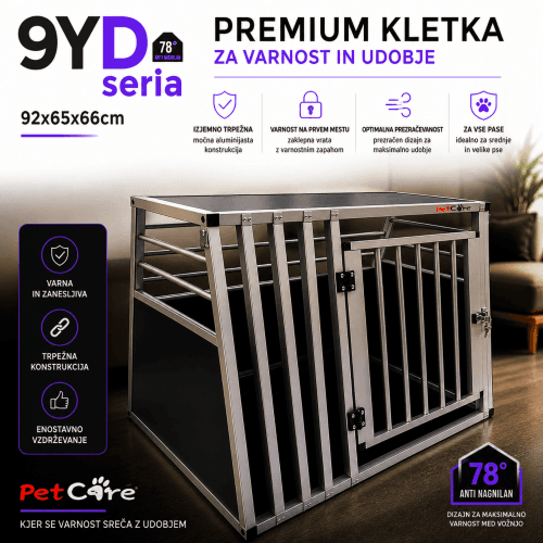 Aluminijasta kletka za pse Y9 za avto prtljažnik, varna transportna kletka dimenzije 92x65x66 cm