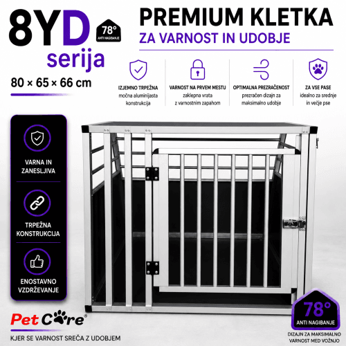 Alu kletka za prevoz psa Y8 – velika aluminijasta transportna kletka za avto