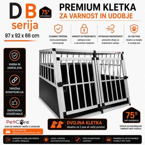 Alu kletka za prevoz psa D Alu kletka za prevoz psa D – velika aluminijasta transportna kletka za avto