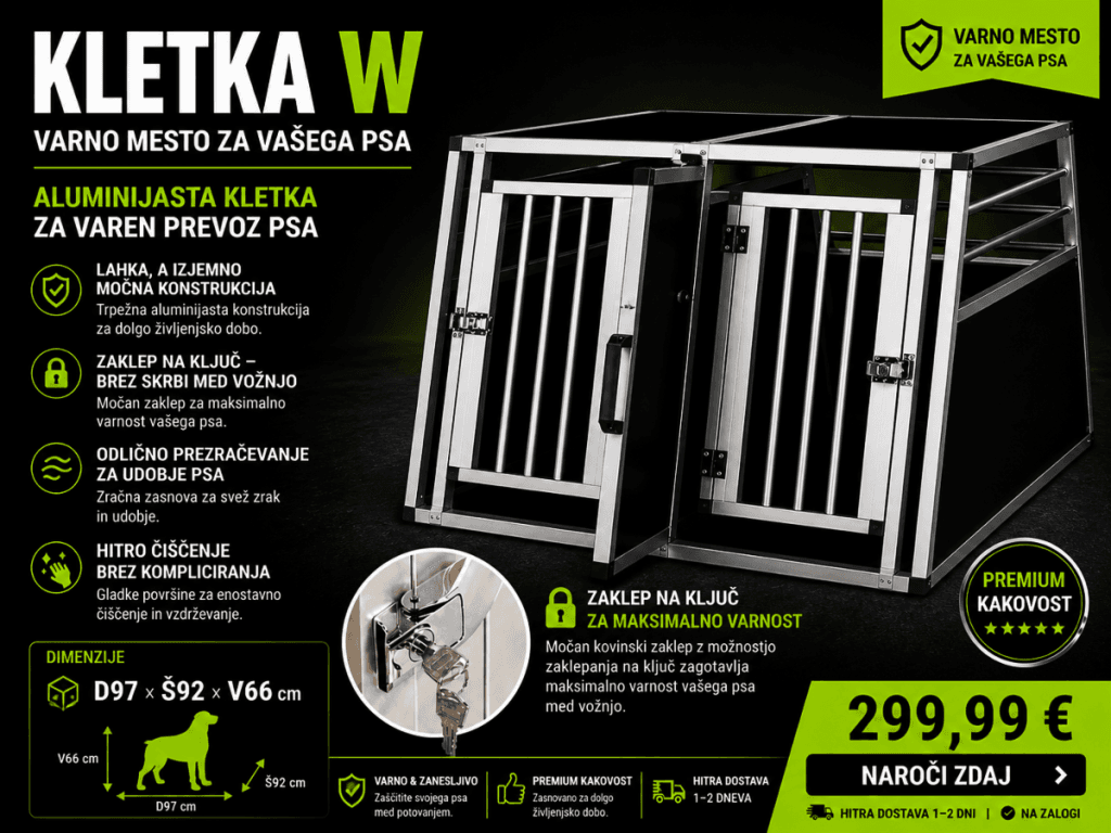aluminijasta kletka za psa W model – varna transportna kletka za avto z zaklepom na ključ