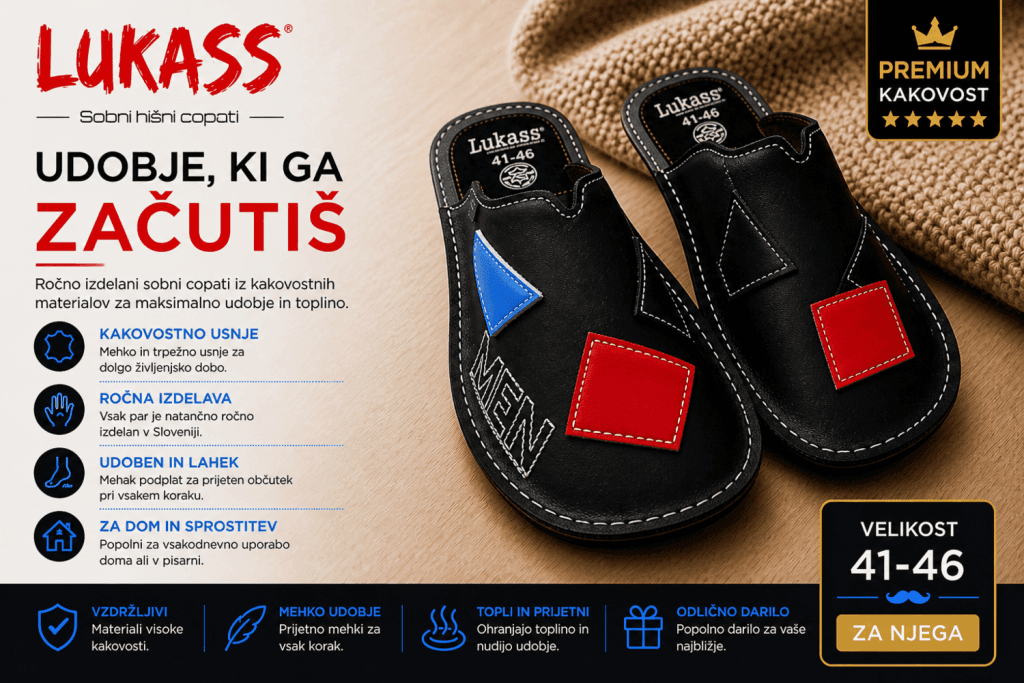 usnjeni sobni copati Lukass ročno izdelani v Sloveniji udobni unisex