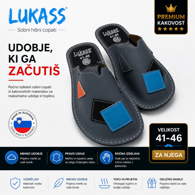 Moški sobni copati Lukass – ročno izdelani usnjeni natikači, velikost 41-46, udobni in kakovostni