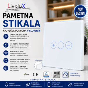 Pametno stekleno stikalo wifi LivoluX s kapacitivnim dotikom, LED indikacijo in funkcijo zatemnjevanja Pametno stekleno stikalo LivoluX wifi z zatemnjevalnikom in LED na dotik