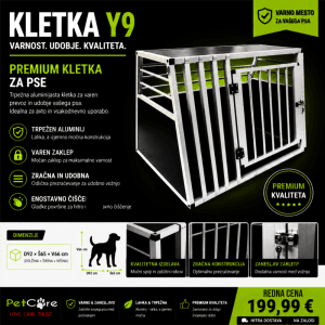 Aluminijasta kletka za pse Y9 za avto prtljažnik, varna transportna kletka dimenzije 92x65x66 cm