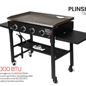 Plinski žar s 4 gorilniki in skupno močjo 60.000 BTU ter stranskimi odlagalnimi poličkami